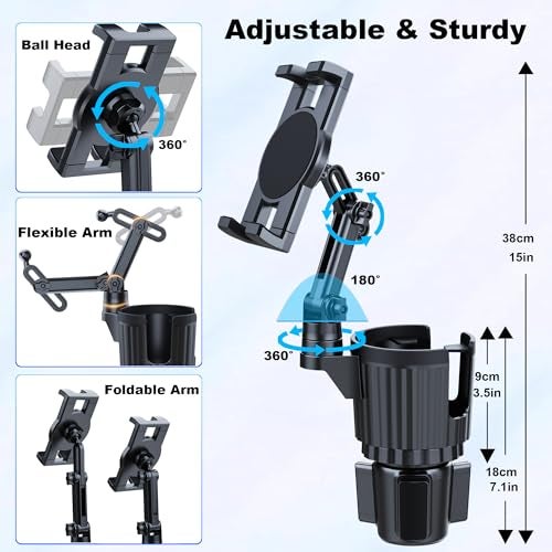 Peastrex Cup Holder Tablet Mount, Ipad Cup Holder Car Mount with Adjustable Arm for Tablet iPhone 3-13in iPad Pro Air Mini, Fire, iPhone 15, Galaxy S24 Z Fold 5 - Image 4