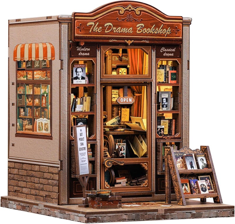 CUTEBEE Book Nook Kit - DIY Miniature House Dollhouse Kit for Adults and Teens, Booknook Tiny House Bookshelf Decor 3D Wooden Puzzle, Gifts for Family Friends (Drama Bookshop) - Image 1