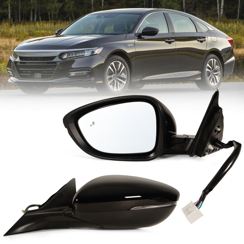 Lqito Left Driver side Mirror Fits 20182022 Honda Accord With Power Glass Heated Blind Spot DetectionTurn Signal and Manual Folding Match to Crystal Black Pearl Replace HO1320330 8Pins