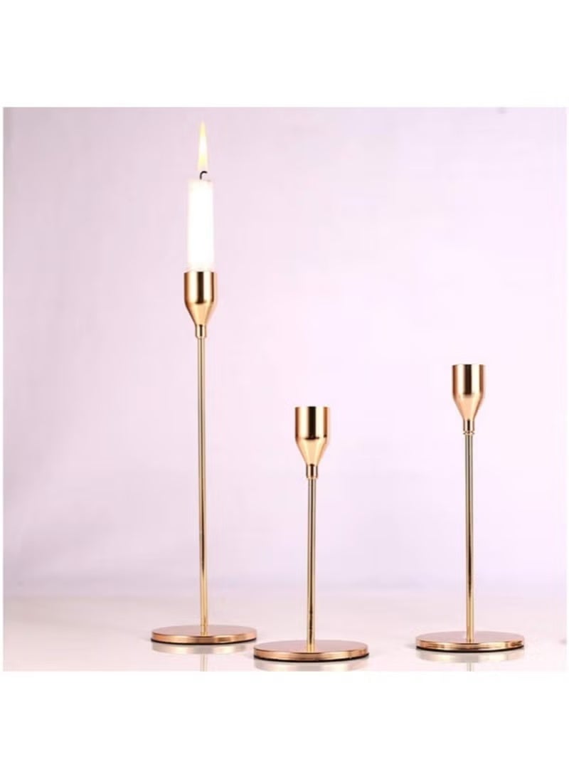 مجموعة من 3 حاملات شموع ذهبية للشموع المدببة، حامل شموع مزخرف لحفلات الزفاف، والطعام، والحفلات، يناسب الشموع السميكة 3/4 بوصة والشموع المضيئة (حامل شموع معدني) - Image 4