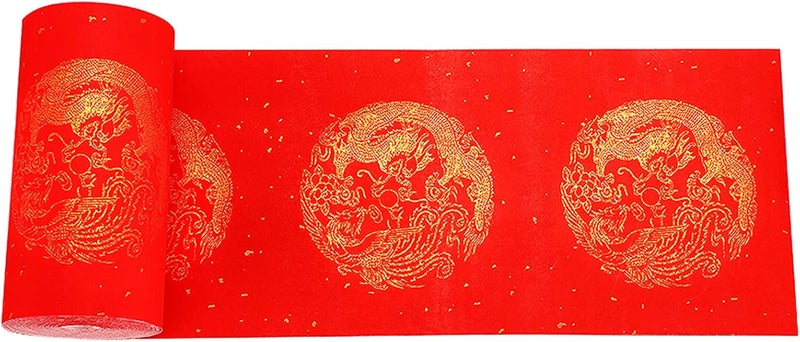 MEGREZ Chinese Spring Festival Scrolls Red Xuan Paper Blank Thicken Chinese Couplets Chunlian Paper for New Year Party Decor 23cm x 50m91 x 1969 Dragon and Phoenix - Image 1