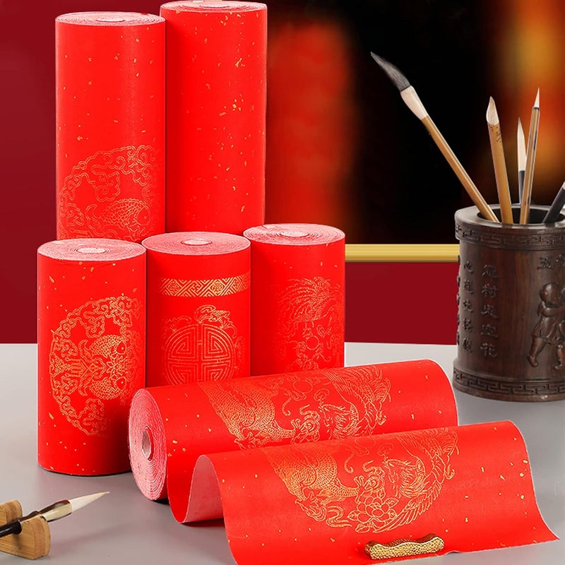 MEGREZ Chinese Spring Festival Scrolls Red Xuan Paper Blank Thicken Chinese Couplets Chunlian Paper for New Year Party Decor 23cm x 50m91 x 1969 Dragon and Phoenix - Image 3
