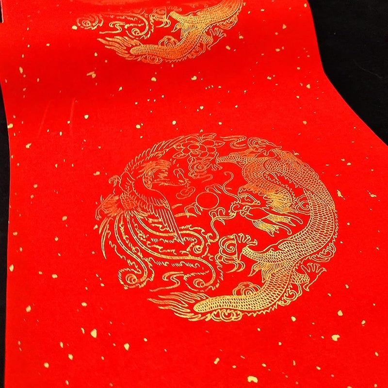MEGREZ Chinese Spring Festival Scrolls Red Xuan Paper Blank Thicken Chinese Couplets Chunlian Paper for New Year Party Decor 23cm x 50m91 x 1969 Dragon and Phoenix - Image 2