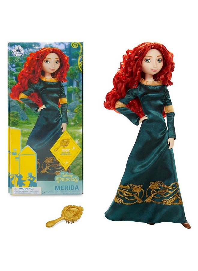 Disney store دميه الأميرات الكلاسيكية من ديزني ستور (ميريدا)، 11 بوصة، تشمل فرشاة بتفاصيل مصبوبة، لعبة قابلة للتشكيل بالكامل بزي كلاسيكي - ألعاب الأميرات من ديزني للفتيات - Image 1
