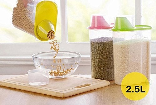 Basicwise Large BPA-Free Food Storage Containers with Lid - Perfect for Storing Flour, Sugar, Grains, Rice, Cereals, and Baking Supplies for Better Kitchen Organization - Set of 3 in Green, Pink, and Yellow - Image 5