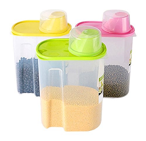 Basicwise Large BPA-Free Food Storage Containers with Lid - Perfect for Storing Flour, Sugar, Grains, Rice, Cereals, and Baking Supplies for Better Kitchen Organization - Set of 3 in Green, Pink, and Yellow - Image 1