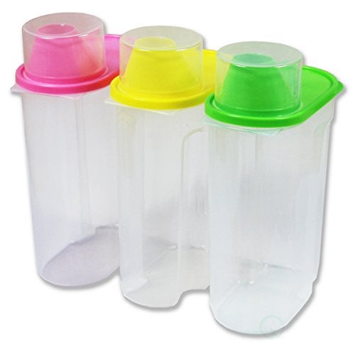 Basicwise Large BPA-Free Food Storage Containers with Lid - Perfect for Storing Flour, Sugar, Grains, Rice, Cereals, and Baking Supplies for Better Kitchen Organization - Set of 3 in Green, Pink, and Yellow - Image 3