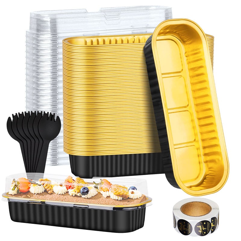 ylnurac 100Pack Aluminum Foil Mini Loaf Pans With Lids 68 Oz Rectangle Baking Cups Muffin TinsDisposable Baking Tins Mini Baking Pans Tins Holders For Brownie Mini Cake Bread Black In Gold