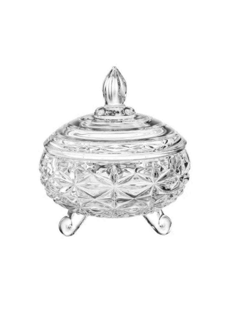 Glass Crystal Candy Jar with Lid – Decorative Glass Storage Bowl 20cm x 17cm - Image 1