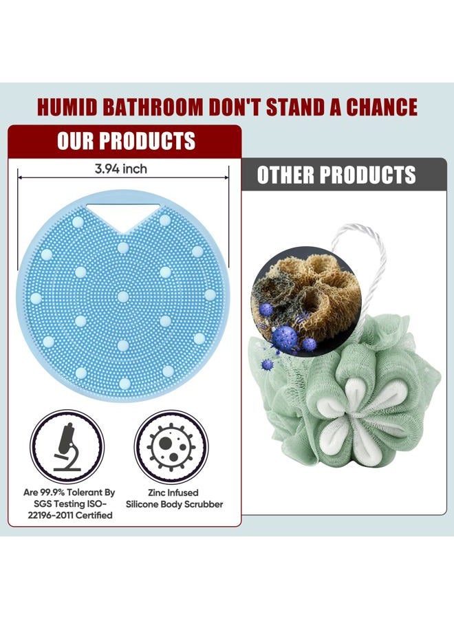 XCRUCC Silicone Body Scrubber - Anti Zinc Infused-Stiff and Soft Bristles,Exfoliating Body Wash Scrubber,Loofah Shower Scrubber for Body,Lymphatic Drainage,Blood Circulation and Lather Well- Azure - Image 3