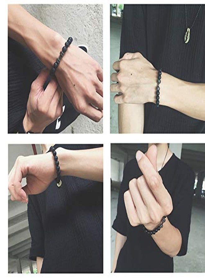Softones Black Charm Dumbbell Bracelets for Men Women Natural Stone Dumbbell Beads Bracelets Set Gifts - Image 5