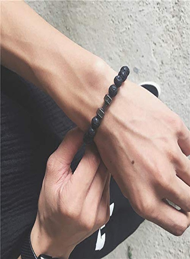 Softones Black Charm Dumbbell Bracelets for Men Women Natural Stone Dumbbell Beads Bracelets Set Gifts - Image 3