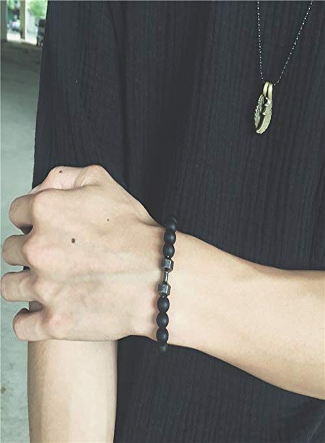 Softones Black Charm Dumbbell Bracelets for Men Women Natural Stone Dumbbell Beads Bracelets Set Gifts - Image 4