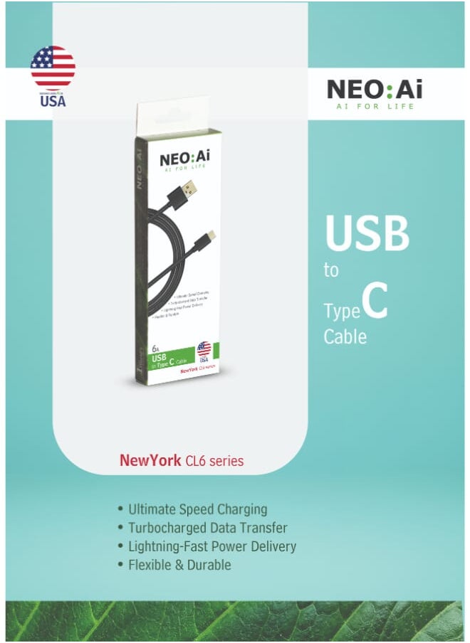 نيو ايه اّي - كابل  USB إلى Type-C من نيو ايه اَي | سلسلة نيويورك CL6 | شحن فائق السرعة 6A - متانة عالية - Image 1