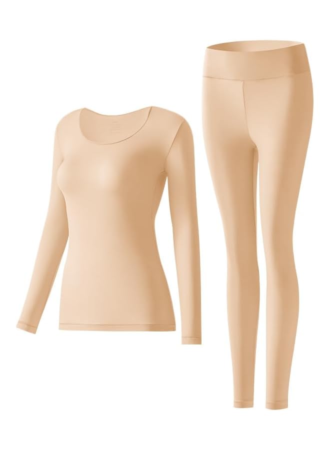 PROMASS Women's Thermal Underwear Set, Long Hyaluronic Acid Moisturizing Skin Bottom Beauty Coat Autumn Clothes Autumn Pants Set Skin Tone - Image 1