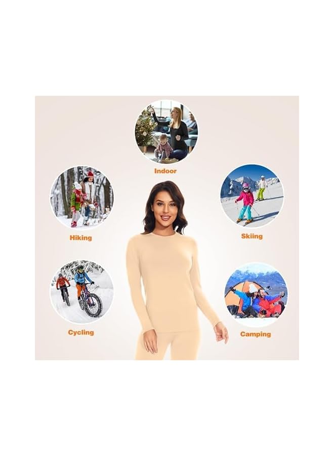PROMASS Women's Thermal Underwear Set, Long Hyaluronic Acid Moisturizing Skin Bottom Beauty Coat Autumn Clothes Autumn Pants Set Skin Tone - Image 3