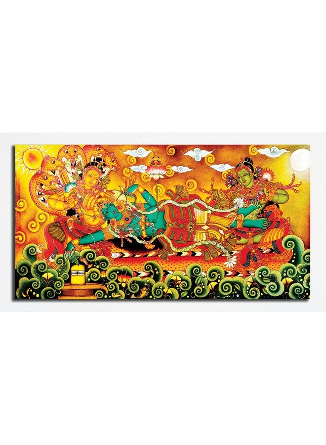 PIXELARTZ لوحة قماشية جدارية من بيكسيلارتز كيرالا - تجسيد فيشنو كريشنا التقليدي - (40x20 بوصة، متوسط) (بدون إطار) - Image 1