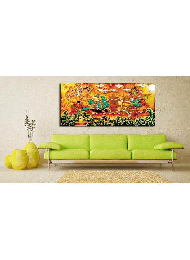 PIXELARTZ لوحة قماشية جدارية من بيكسيلارتز كيرالا - تجسيد فيشنو كريشنا التقليدي - (40x20 بوصة، متوسط) (بدون إطار) - Image 2
