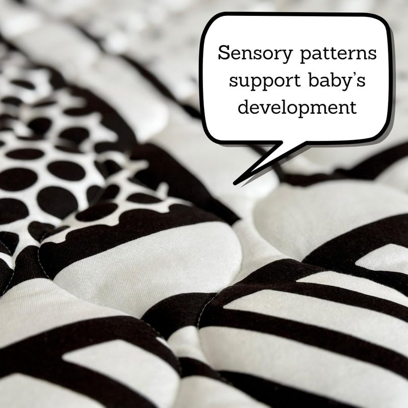Byrd & Blume Reversible Round Baby Play Mat â€“ Black & White Print/Solid Gray - Image 3