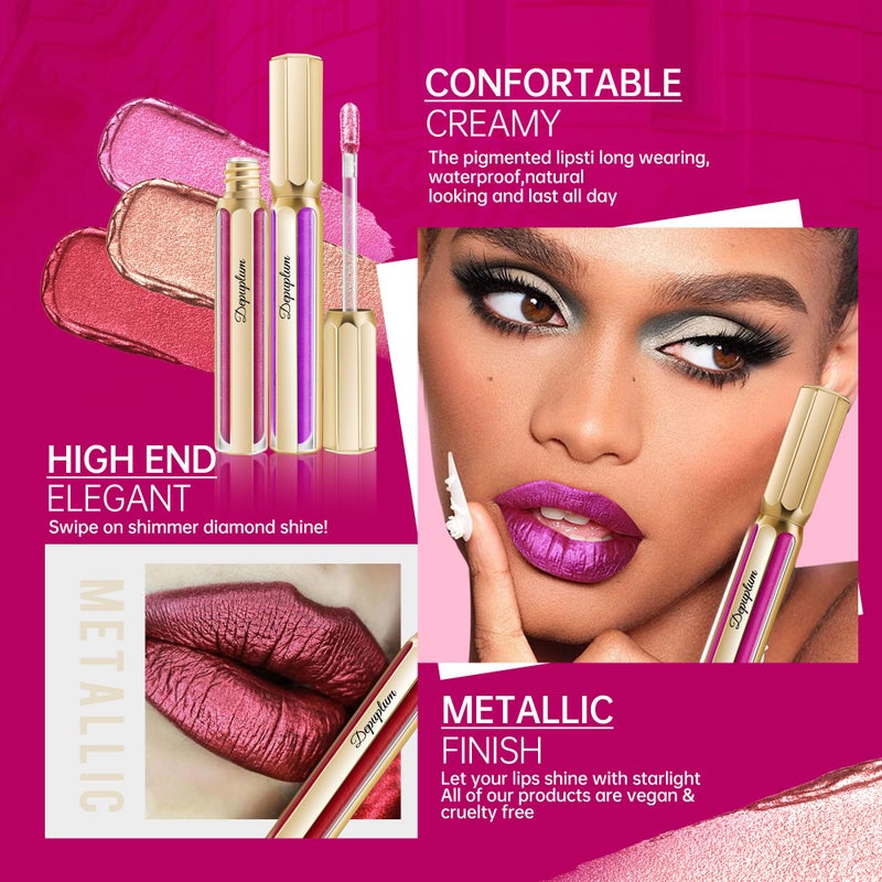 Depuplum Blue Lipsticks for Women Metallic Lipstick Long Lasting Non Stick Cup Lip Gloss, Shimmer Lightweight Hydrating Full Coverage Lip Color, DP118 RB - Image 5