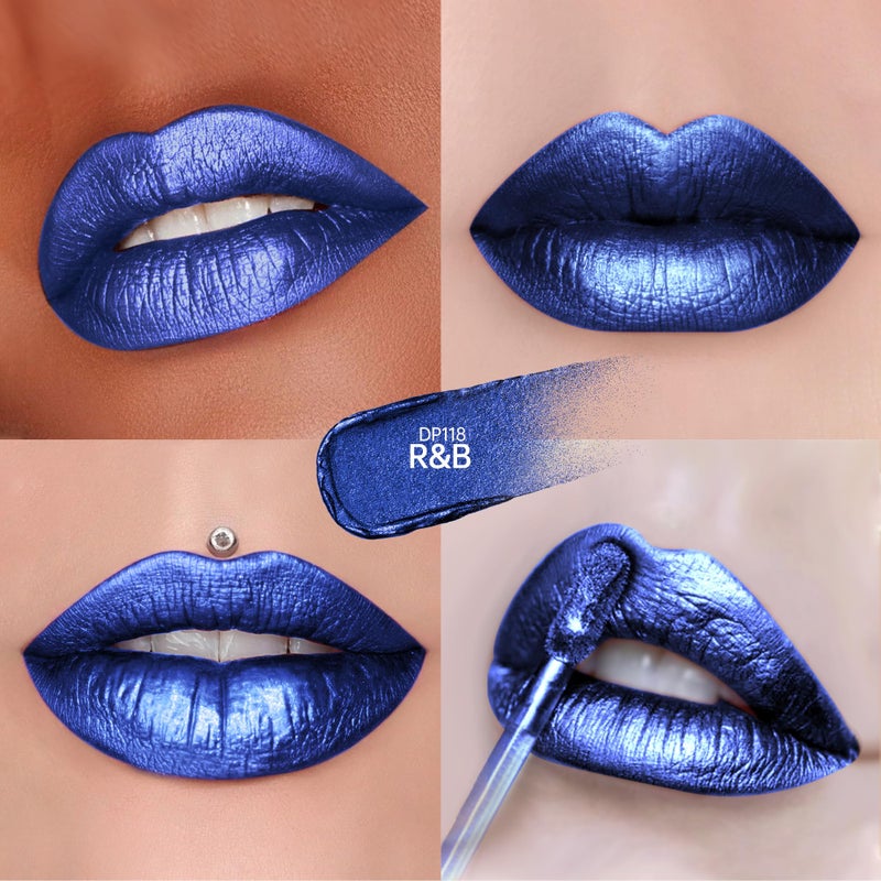 Depuplum Blue Lipsticks for Women Metallic Lipstick Long Lasting Non Stick Cup Lip Gloss, Shimmer Lightweight Hydrating Full Coverage Lip Color, DP118 RB - Image 3