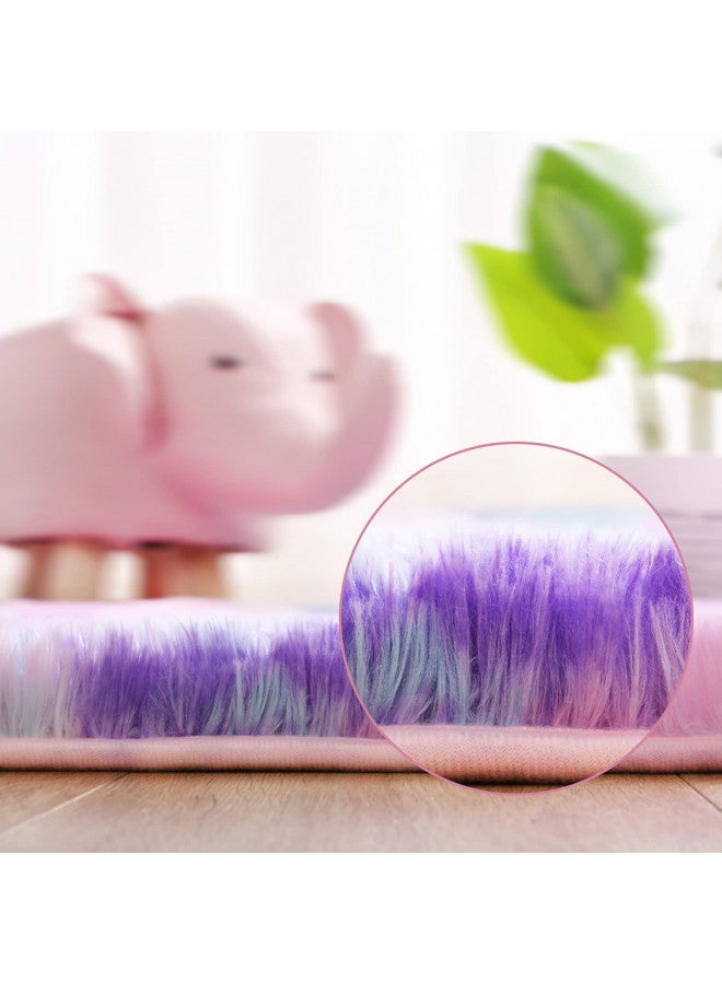 AROGAN Soft Rainbow Area Rugs for Girls Room 4x6 Feet, Fluffy Bedroom Rugs, Princess Rug, Cute Colorful Carpet for Kids Teens Nursery Toddler, Hot Pink - Image 4