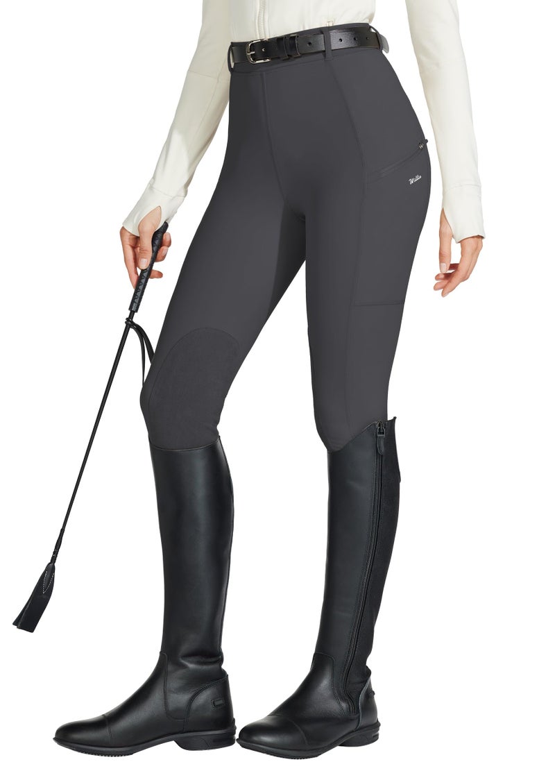 Willit Women's Horse Riding Pants Knee-Patch Equestrian Breeches Horseback Schooling Tights Zipper Pockets Gray M - Image 2
