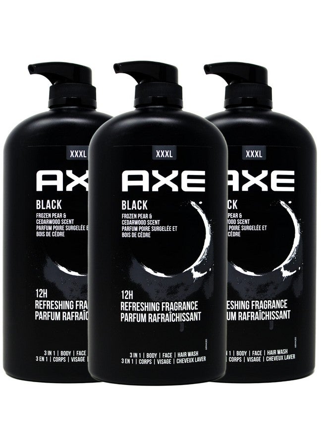 Axe 3 In 1 Body Face And Hair Wash For Men 12 Hour Refreshing Fragrance Black Frozen Pear And Cedarwood Scent 33.8 Ounce Pump Bottle (Pack Of 3)