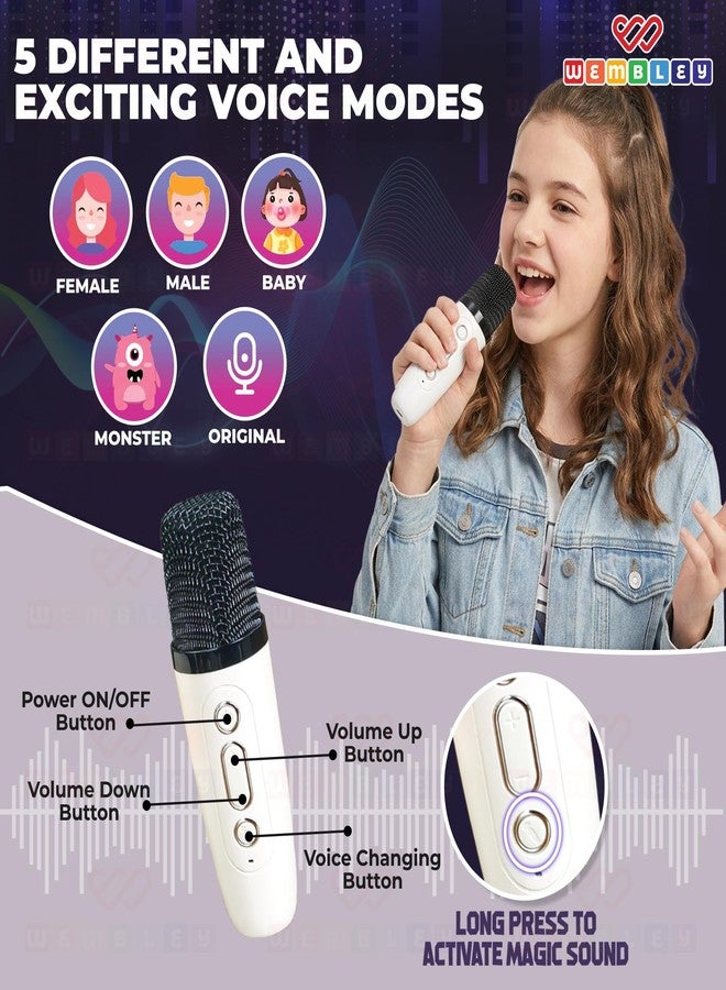 Wembley Mini Karaoke Speaker with Mic | 5W Bluetooth Speaker with RGB Lights | HD Sound with 5 Fun Audio Modes | Karaoke Set with Starry Light Projection | Gift for Kids (Beige, 2 Mics) - Image 4