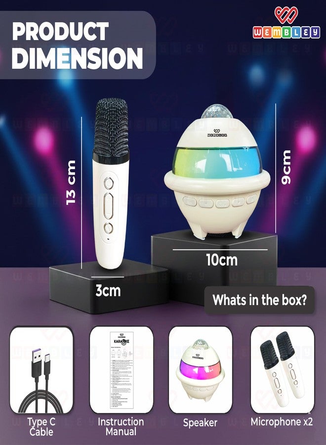 Wembley Mini Karaoke Speaker with Mic | 5W Bluetooth Speaker with RGB Lights | HD Sound with 5 Fun Audio Modes | Karaoke Set with Starry Light Projection | Gift for Kids (Beige, 2 Mics) - Image 2