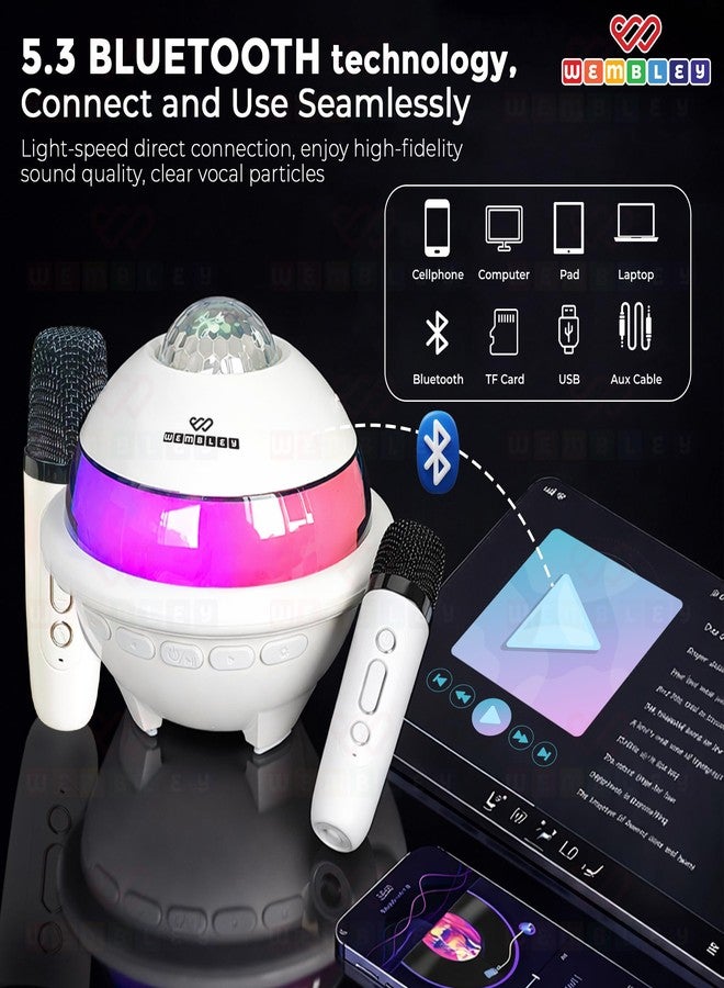 Wembley Mini Karaoke Speaker with Mic | 5W Bluetooth Speaker with RGB Lights | HD Sound with 5 Fun Audio Modes | Karaoke Set with Starry Light Projection | Gift for Kids (Beige, 2 Mics) - Image 3