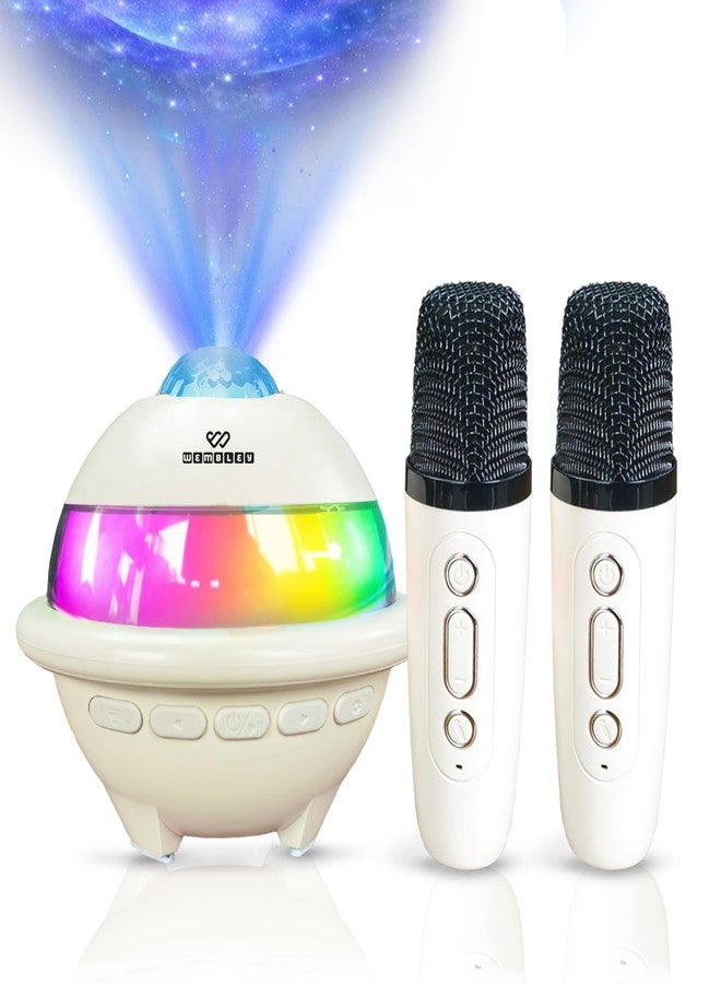 Wembley Mini Karaoke Speaker with Mic | 5W Bluetooth Speaker with RGB Lights | HD Sound with 5 Fun Audio Modes | Karaoke Set with Starry Light Projection | Gift for Kids (Beige, 2 Mics) - Image 1