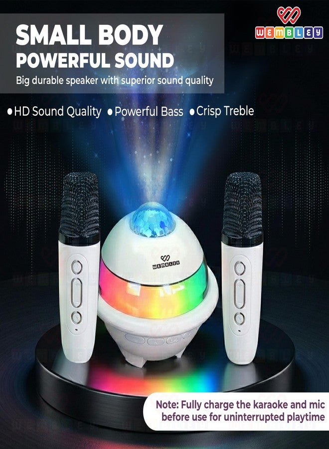Wembley Mini Karaoke Speaker with Mic | 5W Bluetooth Speaker with RGB Lights | HD Sound with 5 Fun Audio Modes | Karaoke Set with Starry Light Projection | Gift for Kids (Beige, 2 Mics) - Image 5