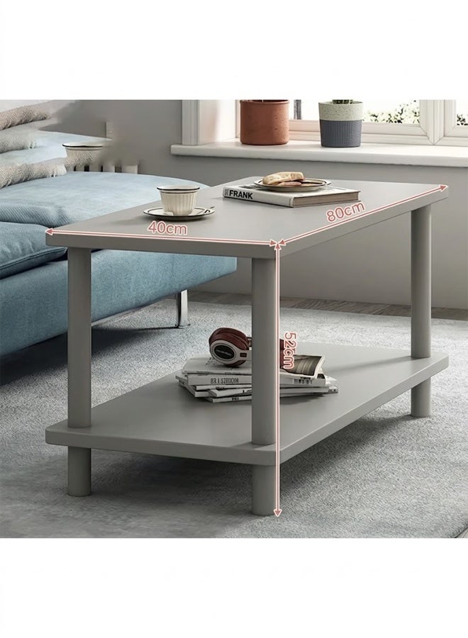 NKX Modern Grey 2-Tier Rectangular Coffee Table with Lower Storage Shelf | Freestanding Living Room Center Table 80×40×52cm | Minimalist Sofa Side Table for Living Room, Bedroom & Office | Sturdy Wood Construction - Image 3