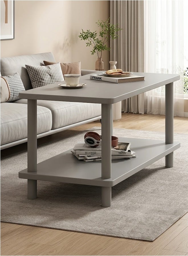 NKX Modern Grey 2-Tier Rectangular Coffee Table with Lower Storage Shelf | Freestanding Living Room Center Table 80×40×52cm | Minimalist Sofa Side Table for Living Room, Bedroom & Office | Sturdy Wood Construction - Image 1