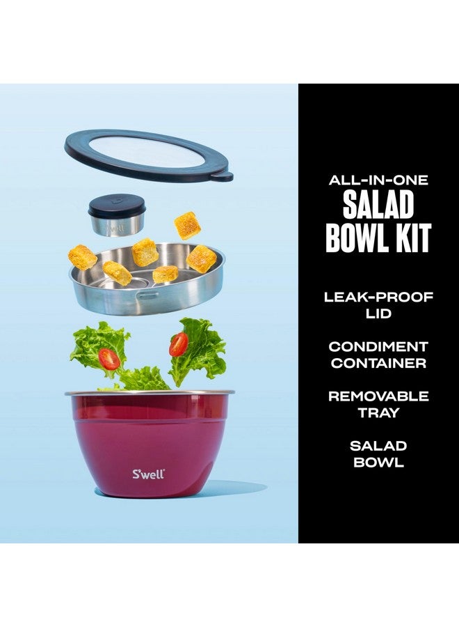 S'well S'well Stainless Steel Salad Bowl Kit 64oz, Wild Cherry, Comes with 2oz Mini Canister and Removable Tray for Organization, Leakproof, Easy to Clean, Dishwasher Safe  - Image 2