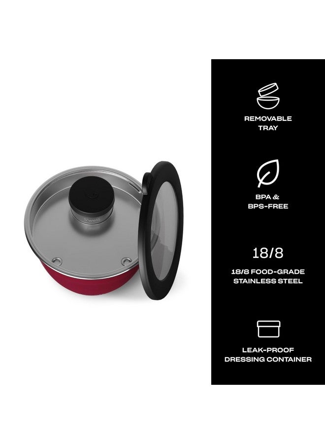 S'well S'well Stainless Steel Salad Bowl Kit 64oz, Wild Cherry, Comes with 2oz Mini Canister and Removable Tray for Organization, Leakproof, Easy to Clean, Dishwasher Safe  - Image 3