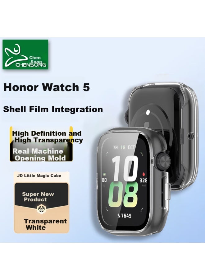 Chensong واقي لساعة Honor Watch 5، غطاء حماية مدمج من الزجاج المقوى، غطاء وقائي بتغطية كاملة، شفاف - Image 1