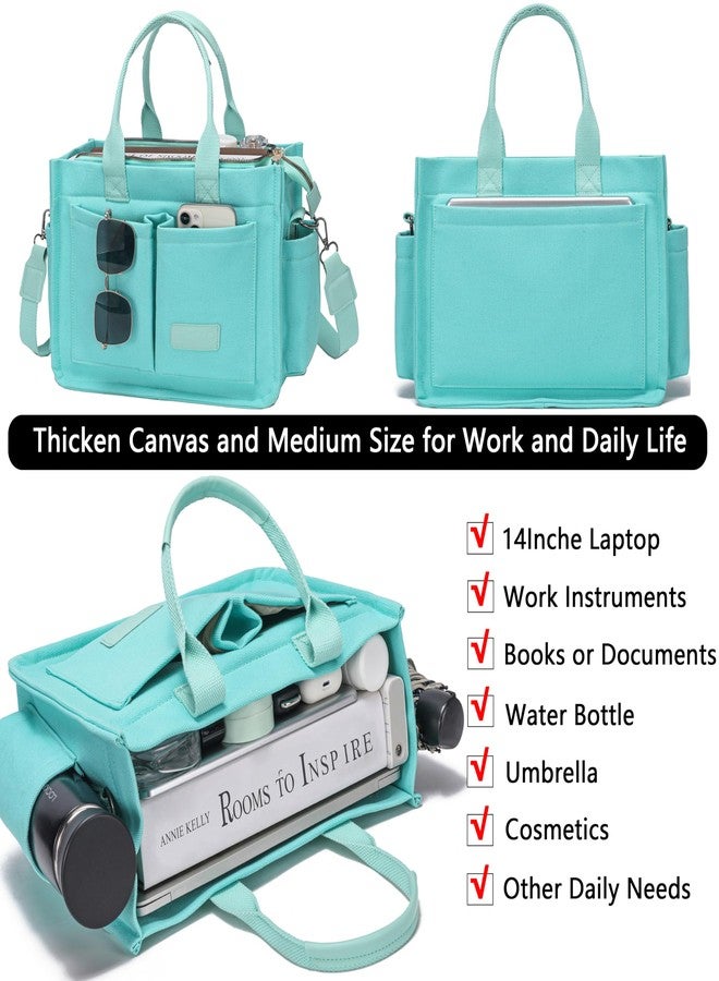 ZHMO Large Top Handles Canvas Tote Bag for Women With Zipper Pockets,Green Laptop Crossbody Purses Everyday Satchel Shoulder Hobo Work Bag Handbags for Gift Teacher Beach Travel Gym Book Weekend Nurse - Image 4