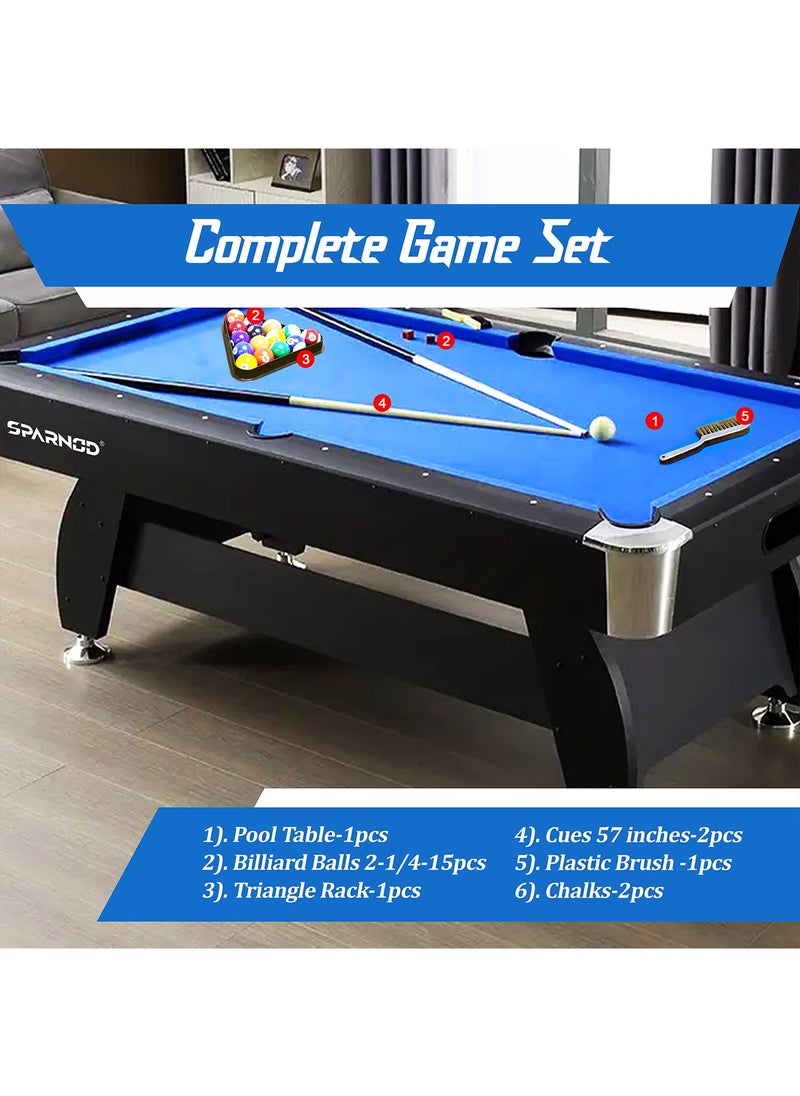 Sparnod Fitness - SPT-700 7Ft & 8Ft Professional Billiards Pool Table – Durable Mdf Frame, Blue Wool Cloth, Includes Complete Accessories Set, Easy Assembly For Home & Pool Hall Use - Image 1