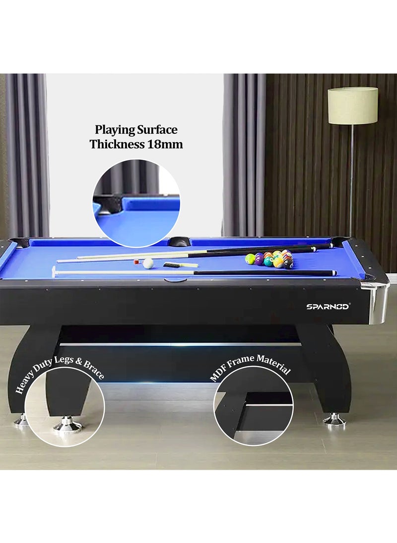 Sparnod Fitness - SPT-700 7Ft & 8Ft Professional Billiards Pool Table – Durable Mdf Frame, Blue Wool Cloth, Includes Complete Accessories Set, Easy Assembly For Home & Pool Hall Use - Image 1