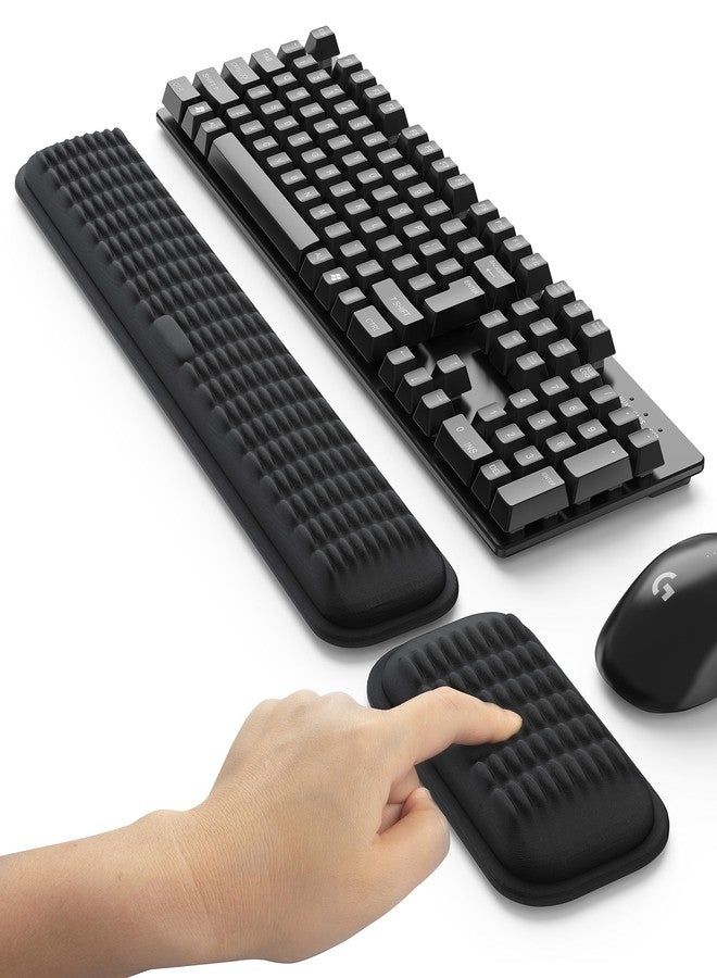 MEKASS Ergonomic Wrist Rest for Keyboard and Mouse, Soft Memory Foam Keyboard Wrist Rest Set with Non-Slip Silicone Base, Easy Typing, Pain Relief, Comfort for Office, Work, Gaming (Classic Black) - Image 1