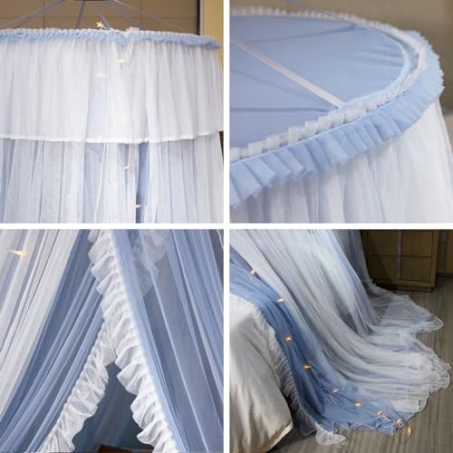 AIKASY Princess Bed Canopy for Girls & Adults, Elegant Double-Layer Bed Curtain, Children's Dream Round Lace Mosquito Net, Princess Canopy Net - Fits Twin, Full, Queen, and King Beds (Light Gray) - Image 4