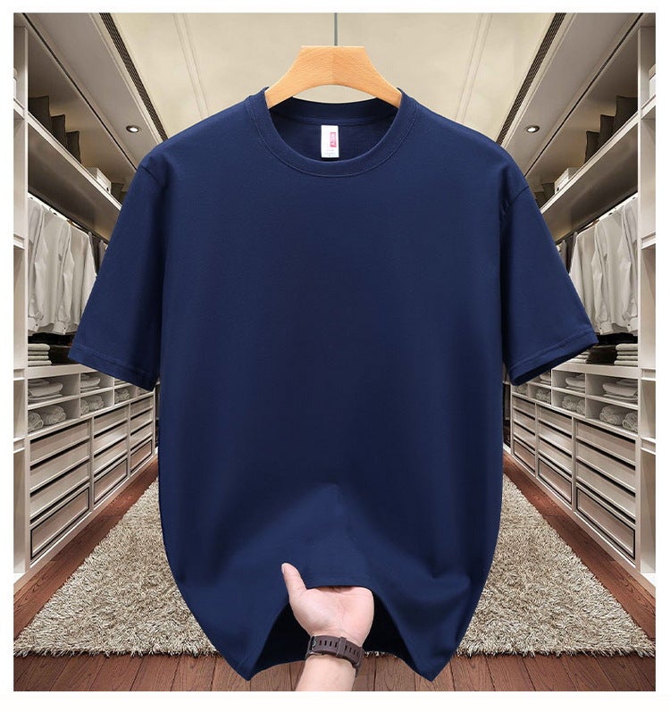 Heavy cotton T-shirt logo summer short sleeve overalls solid color round neck large size shirt jacket wholesale generation haze blue