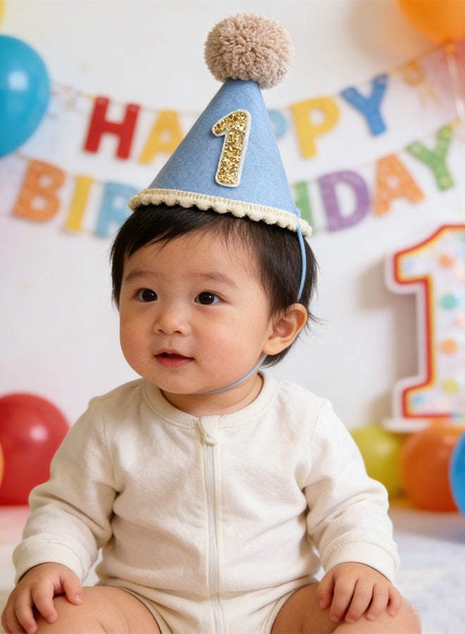 1st Birthday Hat for Baby Girls Boys 1st Birthday Baby Outfits Boho Felt Birthdays Crown Cozy Cone Hat Headwear Decor for One Years Old Party Decorations Photo Props Celebrations - Image 4