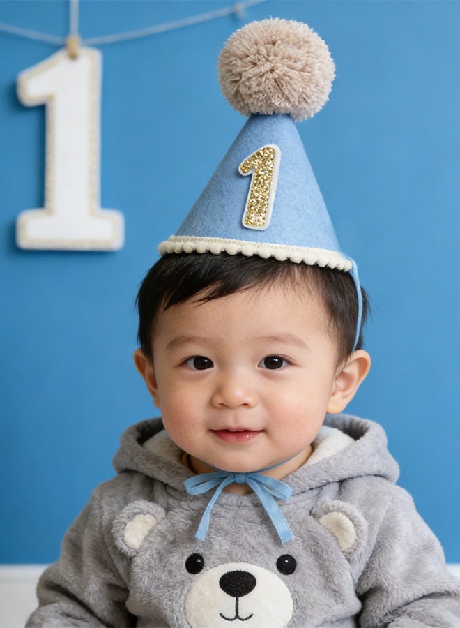 1st Birthday Hat for Baby Girls Boys 1st Birthday Baby Outfits Boho Felt Birthdays Crown Cozy Cone Hat Headwear Decor for One Years Old Party Decorations Photo Props Celebrations - Image 5