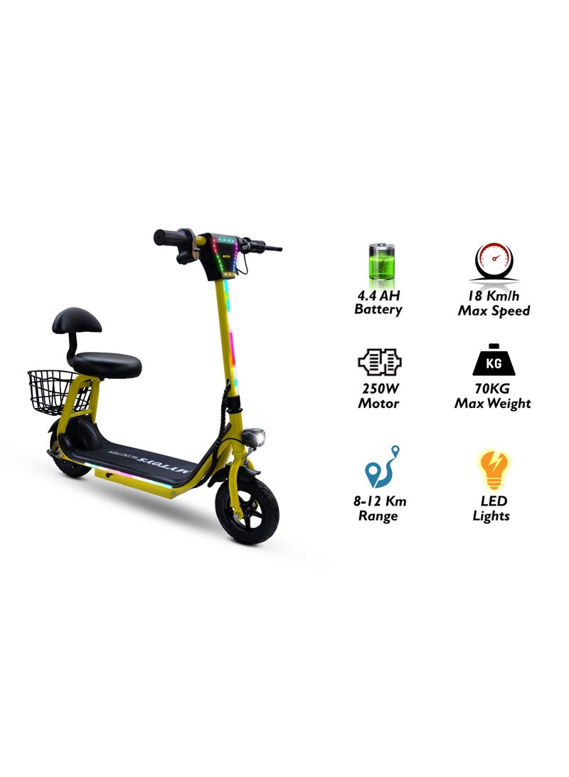 MYTOYS MT390 2025 Kids Electric Scooter With Seat Led Light On Handle And Deck, Bluetooth Speaker, Key Start,250W Brushless Motor Three Speed Modes 18Km/H Electric Scooter For Kids - Image 1