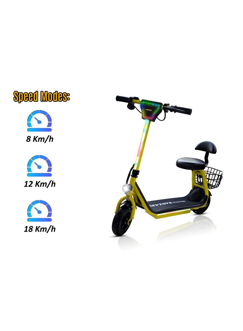 MYTOYS MT390 2025 Kids Electric Scooter With Seat Led Light On Handle And Deck, Bluetooth Speaker, Key Start,250W Brushless Motor Three Speed Modes 18Km/H Electric Scooter For Kids - Image 3