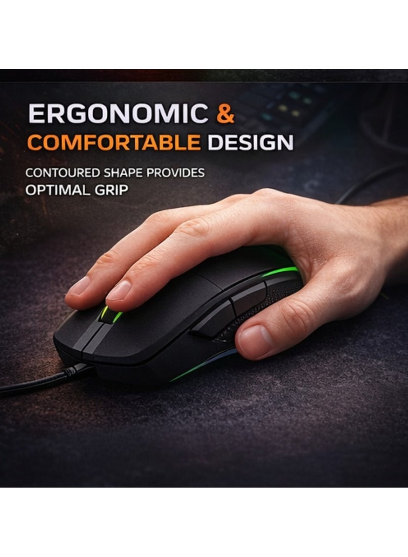 بورودو ماوس ألعاب سلكي بإضاءة خلفية RGB ودقة 7200 نقطة في البوصة، تصميم مريح مع 6 أزرار قابلة للبرمجة، ودقة DPI قابلة للتعديل، وإضاءة LED RGB، ومستشعر بصري دقيق، ماوس ألعاب للكمبيوتر المحمول لأجهزة الكمبيوتر الشخصية وألعاب FPS وMMO وMOBA - Image 5