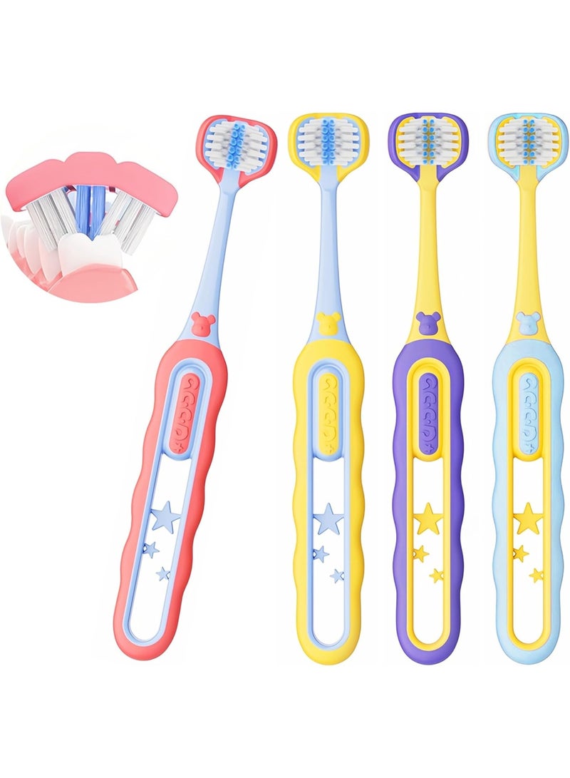 3-Sided  Toothbrush 4-Pack, For Gentle and Effective Cleaning, Easy-Grip Handle, for  Ages ，  Training Toothbrush (Red,Yellow,Purple,Blue) - Image 1